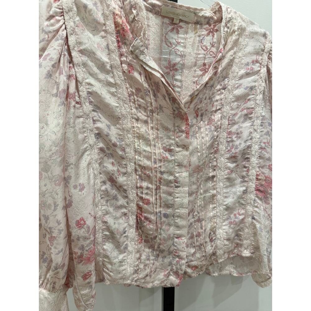 LoveShackFancy - Pink Floral Print Blouse - Womens Small - Picture 5 of 11